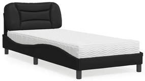 vidaXL Κρεβάτι με Στρώμα Μαύρο 90x200 εκ. από Συνθετικό Δέρμα