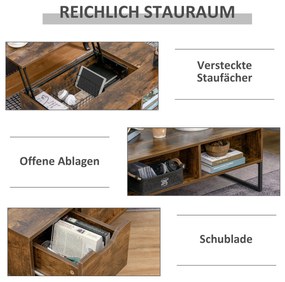 Τραπεζάκι σαλονιού HOMCOM, τραπεζάκι σαλονιού με ρυθμιζόμενη επιφάνεια, μοριοσανίδα, καφέ, 100 x 60 x 44 cm