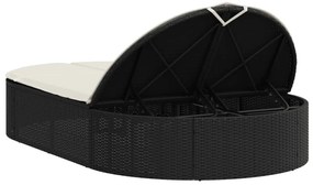 vidaXL Ξαπλώστρα Διπλή Μαύρη από Συνθετικό Ρατάν με Μαξιλάρια