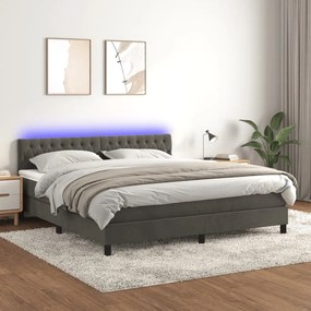 Κρεβάτι Boxspring με Στρώμα & LED Σκ. Γκρι 160x200εκ. Βελούδινο