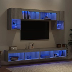 vidaXL Έπιπλα Τοίχου Τηλεόρασης 6 τεμ. LED Γκρι Sonoma από Επεξ. Ξύλο
