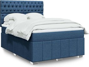 vidaXL Κρεβάτι Boxspring με Στρώμα Μπλε 140x190 εκ. Υφασμάτινο