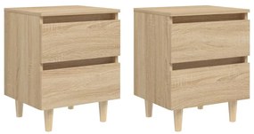 Κομοδίνα 2 τεμ. Sonoma Δρυς 40x35x50εκ. Πόδια από Ξύλο Πεύκου - Καφέ
