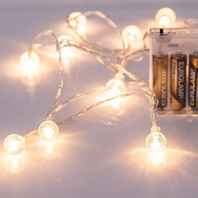 Eurolamp Σειρά 10 LED 5mm Θερμό Λευκό Με Ακρυλικές Διάφανες Μπάλες Φ1.8cm Διαφανές Καλώδιο Μπαταρίας 600-11248