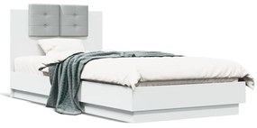 Πλαίσιο Κρεβατιού με Κεφαλάρι Λευκό 90x200 εκ. Επεξεργ. Ξύλο