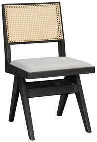 Καρέκλα Winslow pakoworld ξύλο rubberwood μαύρο-pvc rattan φυσικό-ύφασμα γκρι - Πολυπροπυλένιο - 247-000003