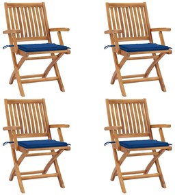 vidaXL Καρέκλες Κήπου Πτυσσόμενες 4 τεμ. Μασίφ Ξύλο Teak με Μαξιλάρια