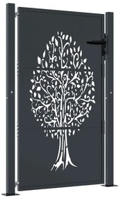 vidaXL Πόρτα Κήπου Ανθρακί 100x125 εκ. Σχέδιο Δέντρου από Ατσάλι