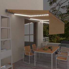 vidaXL Τέντα Αυτόματη & Σκίαστρο/LED/Αισθ. Ανέμου Κίτρινο/Λευκό 6 x 3μ