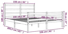 vidaXL Πλαίσιο Κρεβατιού 150 x 200 εκ. Μασίφ Ξύλο Πεύκου King Size