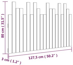 Κεφαλάρι Τοίχου Γκρι 127,5x3x80 εκ. από Μασίφ Ξύλο Πεύκου - Γκρι