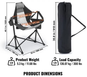 VEVOR Camping Chair Hammock Chair 300 lbs Load Capacity Hammock Folding Chair