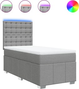 vidaXL Κρεβάτι Boxspring με Στρώμα Ανοιχτό Γκρι 90x190 εκ. Υφασμάτινο