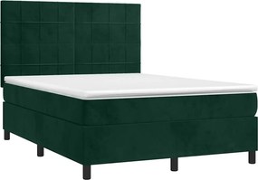vidaXL Κρεβάτι Boxspring με Στρώμα &amp; LED Σκ. Πράσινο 140x200εκ Βελούδο