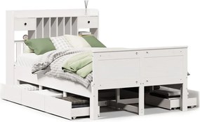 vidaXL Κρεβάτι Βιβλιοθήκη Χωρίς Στρώμα Λευκό 135x190 εκ Μασίφ Πεύκο