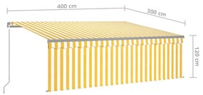 Τέντα Συρόμενη Χειροκίνητη με Σκίαστρο&amp;LED Κίτρινο/Λευκό 4x3 μ. - Κίτρινο