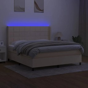 Κρεβάτι Boxspring με Στρώμα &amp; LED Κρεμ 160x200 εκ. Υφασμάτινο - Κρεμ