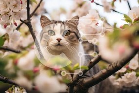 Intra Συλλεκτικό Ξύλινο Παζλ Plywood  4mm - Γκρι και άσπρη γάτα στην κερασιά Σε Ξύλινο Κουτί - Διαστάσεις: 10x10 cm – 25 κομμάτια