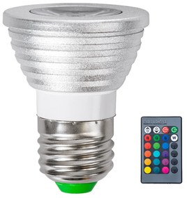 GloboStar® 76066 Σποτ LED E27 MR16 3W 240lm 35° AC 220-240V IP20 Φ5 x Υ8.5cm - Εναλλαγή Φωτισμού μέσω Τηλεχειριστηρίου RGB - Dimmable - 2 Χρόνια Εγγύηση