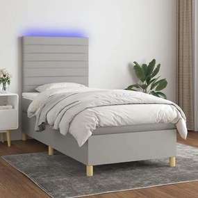 vidaXL Κρεβάτι Boxspring με Στρώμα &amp; LED Αν.Γκρι 90x200 εκ. Υφασμάτινο