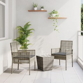 vidaXL Σετ Βεράντας 3 Τεμαχίων με Μαξιλάρια Γκρι Πολυ Ράτανα