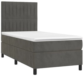 vidaXL Κρεβάτι Boxspring με Στρώμα & LED Σκ. Γκρι 90x190 εκ. Βελούδινο