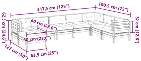 Καναπές Κήπου Σετ 8 τεμ. Καφέ Μασίφ Ξύλο Πεύκου με Μαξιλάρια - Καφέ