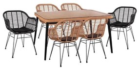 Set 7 pieces Allegra Wicker with Table 160x90x78 Beige &amp; Black Color