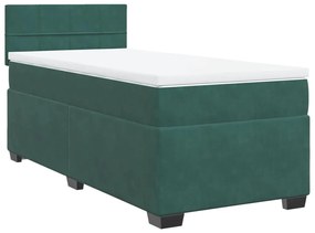 vidaXL Κρεβάτι Boxspring με Στρώμα Σκούρο Πράσινο 90x190 εκ. Βελούδινο