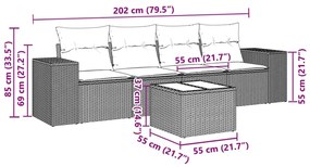 vidaXL Σαλόνι Κήπου Σετ 5 Τεμαχίων Γκρι Συνθετικό Ρατάν με Μαξιλάρια