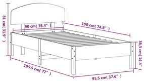 Πλαίσιο Κρεβατιού Κεφαλάρι Καφέ Κεριού 90x190 εκ. Μασίφ Πεύκο - Καφέ