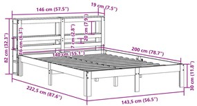 Πλαίσιο Κρεβατιού με Κεφαλάρι 140x200 εκ. από Μασίφ Ξύλο Πεύκου - Καφέ