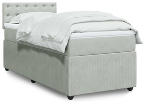 vidaXL Κρεβάτι Boxspring με Στρώμα Ανοιχτό Γκρι 90x200 εκ. Βελούδινο