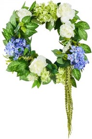 VEVOR Artificial Decorative Wreath 23 in Blue White Green with Hydrangeas Roses