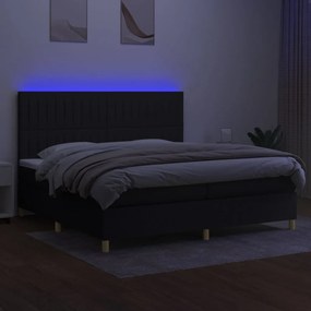 vidaXL Κρεβάτι Boxspring με Στρώμα &amp; LED Μαύρο 200x200 εκ. Υφασμάτινο