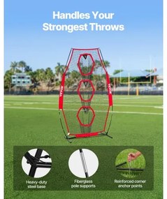 VEVOR 203.2 x 101.6mm Football Trainer Throwing Net, Training Throwing Target Practice Net with 3 Target Pockets, Knotless Net Includes Bow Frame and Portable Carry Case, Improve QB Throwing Accuracy