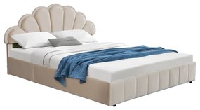Κρεβάτι διπλό Wardie pakoworld βελούδο μπεζ με αποθηκευτικό χώρο 160x200εκ