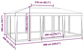 Τέντα Εκδηλώσεων με 10 Τοιχώματα με Δίχτυ Λευκή 6x4 μ. από HDPE - Λευκό