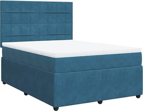vidaXL Κρεβάτι Boxspring με Στρώμα Μπλε 140x190 εκ. Βελούδινο