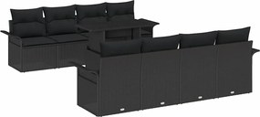 vidaXL Σετ Καναπέ Κήπου με μαξιλάρι 9 pcs Μαύρο Πολυ Ρατάν
