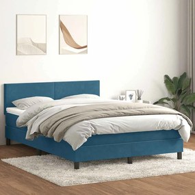 Κρεβάτι Boxspring με Στρώμα Σκούρο Μπλε 140x210 εκ. Βελούδινο - Μπλε