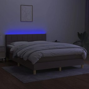 vidaXL Κρεβάτι Boxspring με Στρώμα &amp; LED Taupe 140x190 εκ. Υφασμάτινο