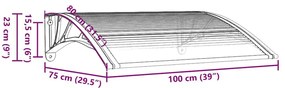 Στέγαστρο Πόρτας Γκρι &amp; Διαφανές 100 x 75 εκ. από Πολυκαρβονικό - Γκρι