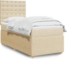 vidaXL Κρεβάτι Boxspring με Στρώμα Κρεμ 90x200 εκ.Υφασμάτινο