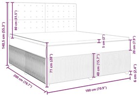 Κρεβάτι Boxspring με Στρώμα Σκούρο Γκρι 180x200 εκ Υφασμάτιν - Γκρι