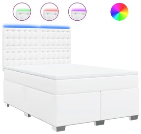 Κρεβάτι Boxspring με Στρώμα Λευκό 140x200εκ.από Συνθετικό Δέρμα - Λευκό