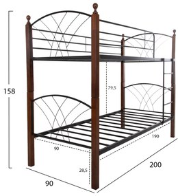 ΚΟΥΚΕΤΑ ΚΡΕΒΑΤΙ STOREY HM687 ΜΑΥΡΟ ΜΕΤΑΛΛΟ-ΚΑΡΥΔΙ RUBBERWOOD 200x90x158Υεκ - HM687