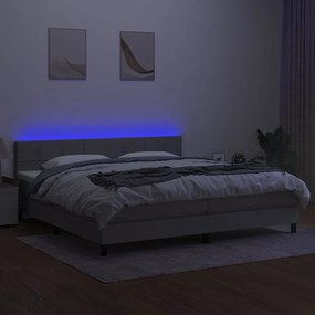 vidaXL Κρεβάτι Boxspring με Στρώμα & LED Αν.Γκρι 200x200εκ. Υφασμάτινο