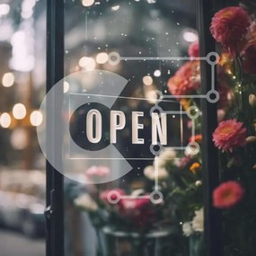 Intra Συλλεκτικό Ξύλινο Παζλ Plywood  4mm - Βιτρίνα με λουλούδια και ανοιχτή πινακίδα Σε Ξύλινο Κουτί - Διαστάσεις Puzzle: 10x10 cm – 25 κομμάτια