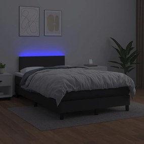 Κρεβάτι Boxspring με Στρώμα &amp; LED Μαύρο 120x200 εκ. Συνθ. Δέρμα - Μαύρο